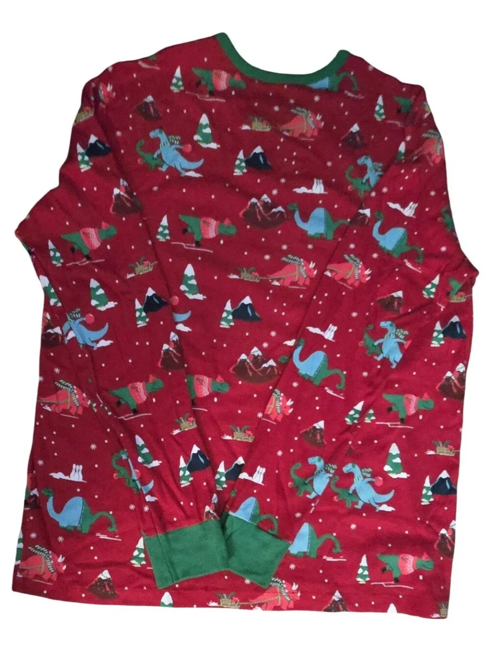 Men's Red Holiday Dinosaur Print Jammie Shirt Sweater Holiday Christmas Size L