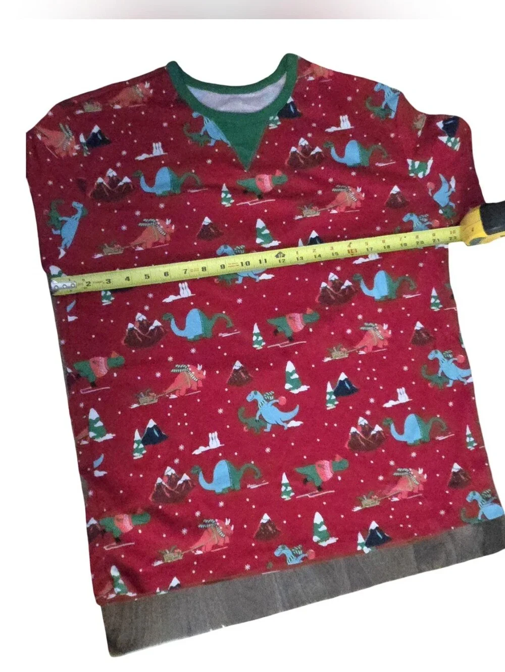 Men's Red Holiday Dinosaur Print Jammie Shirt Sweater Holiday Christmas Size L