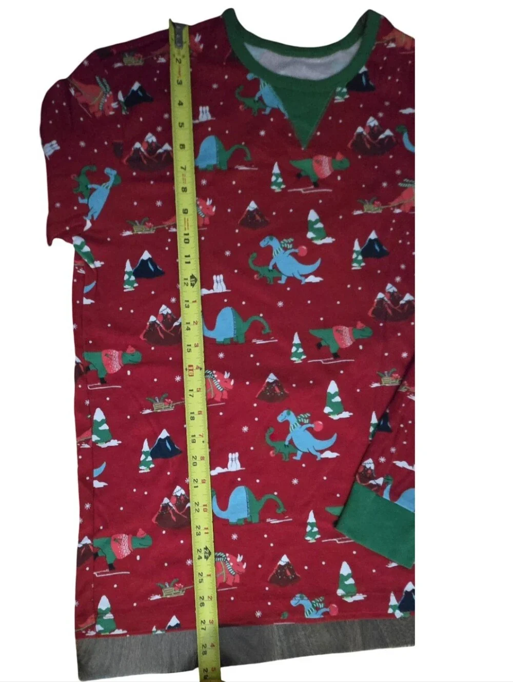 Men's Red Holiday Dinosaur Print Jammie Shirt Sweater Holiday Christmas Size L