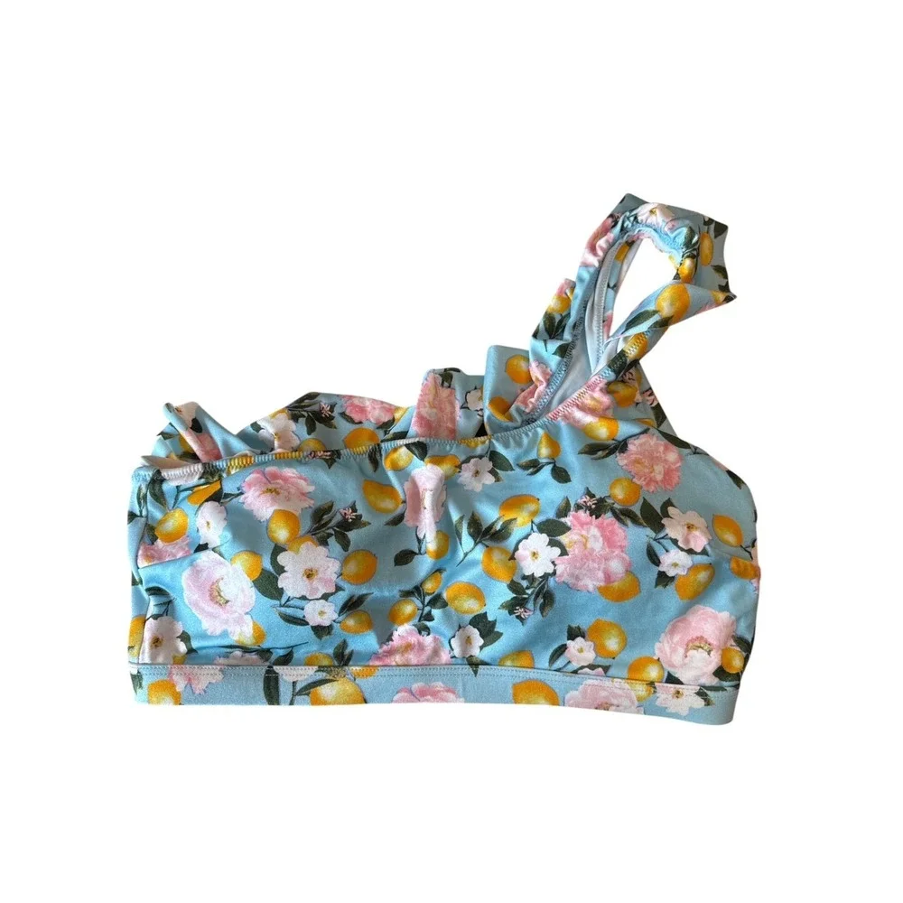 Victoria's Secret Ruffle One Shoulder Bikini Top Lemon Boho Floral Soft‎ Pad M