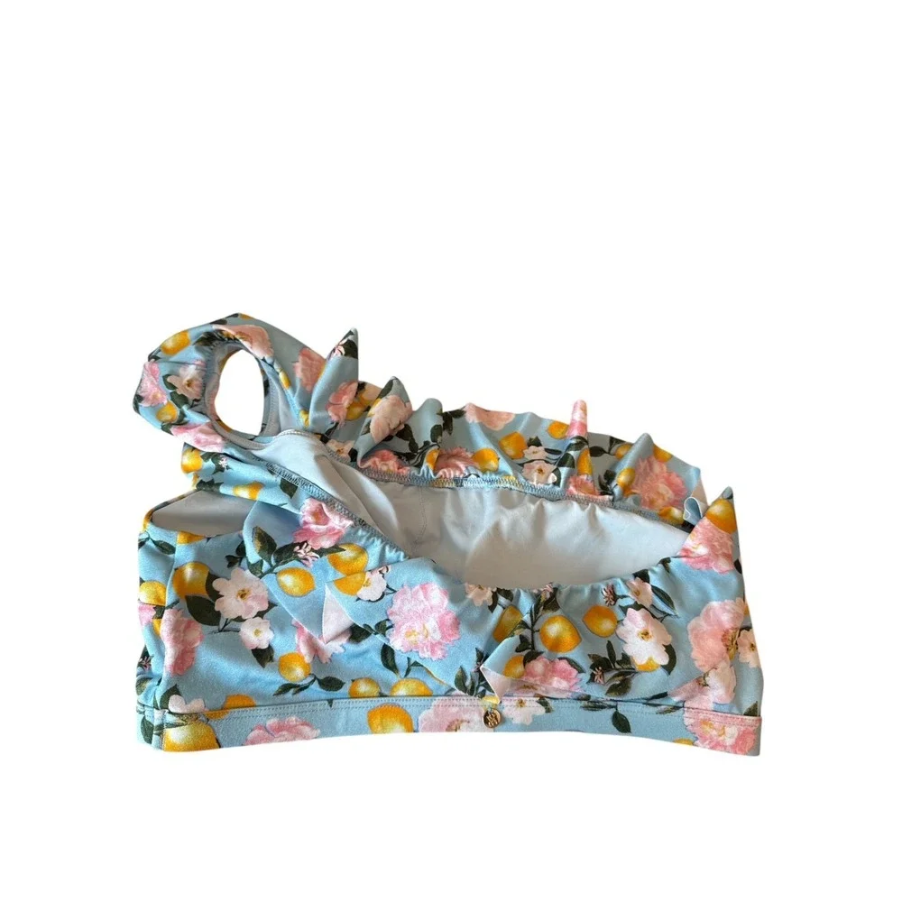Victoria's Secret Ruffle One Shoulder Bikini Top Lemon Boho Floral Soft‎ Pad M