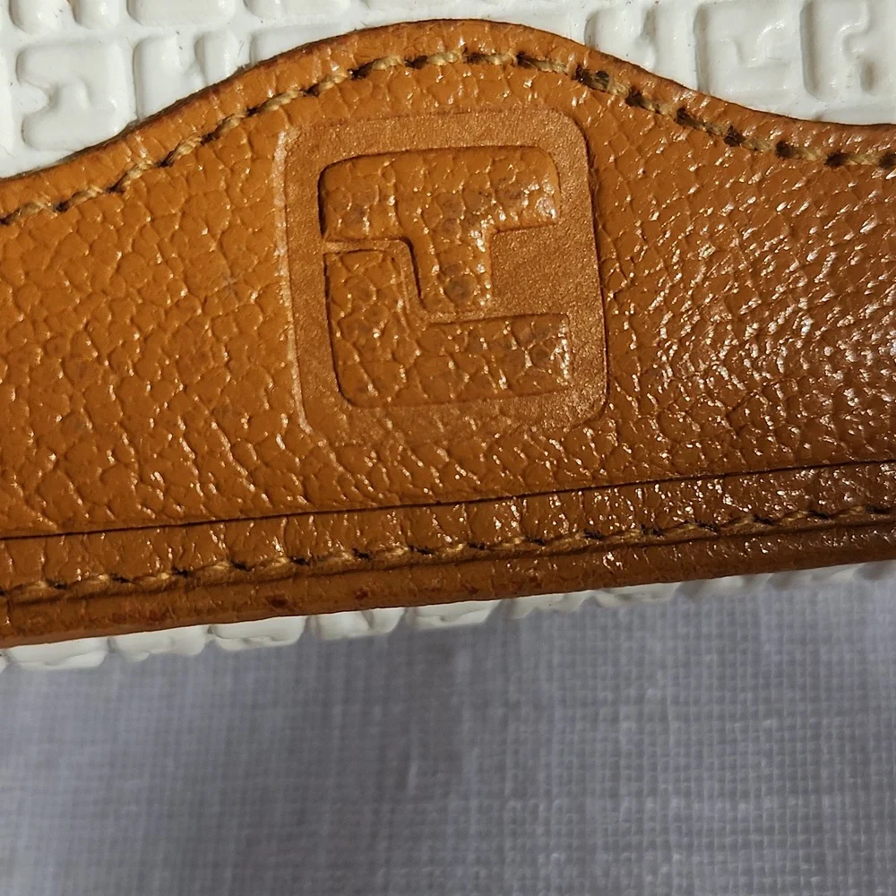 White Woven-Texture Women's Wallet Set with Tan Trim