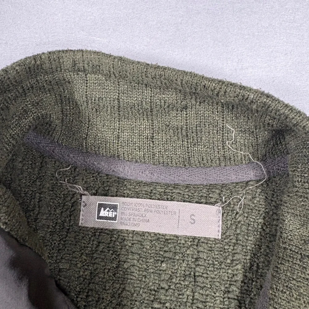 REI Co-op Mens Olive Green Ribbed Snap Neck Pullover Sweater Size Small