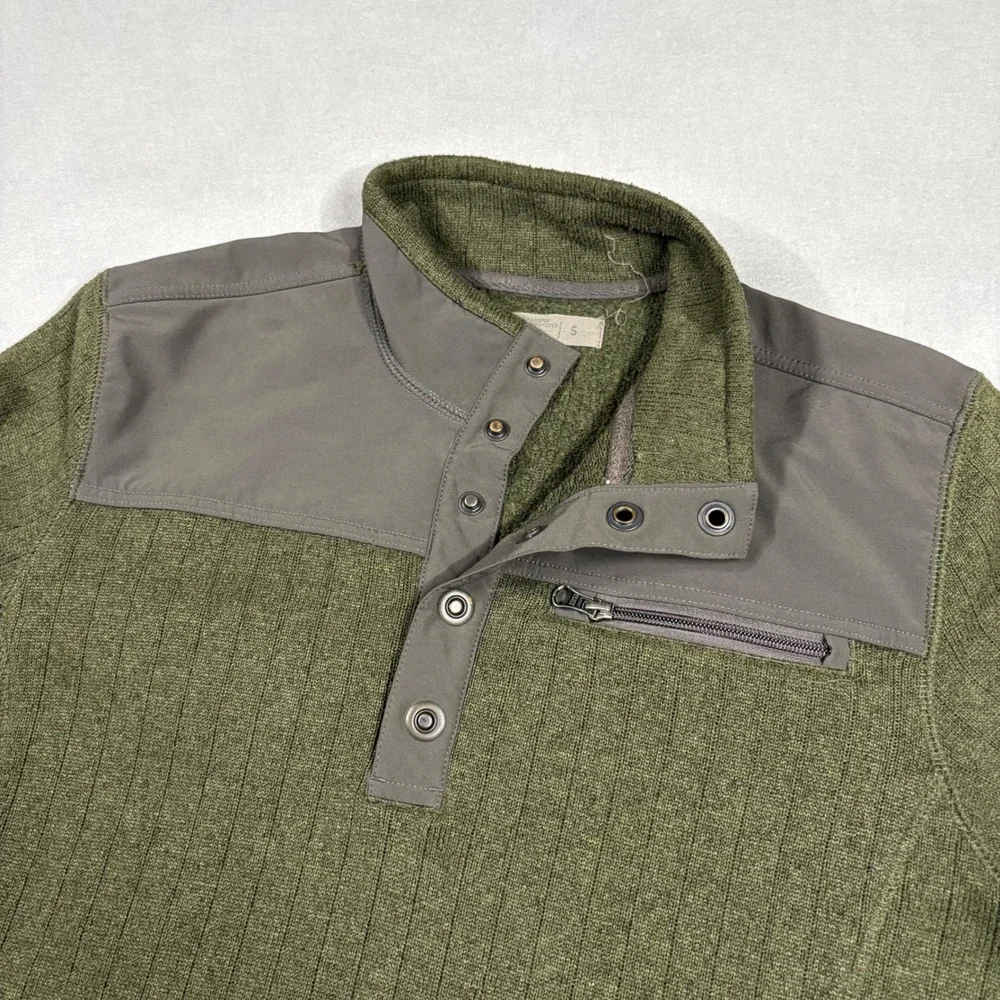 REI Co-op Mens Olive Green Ribbed Snap Neck Pullover Sweater Size Small