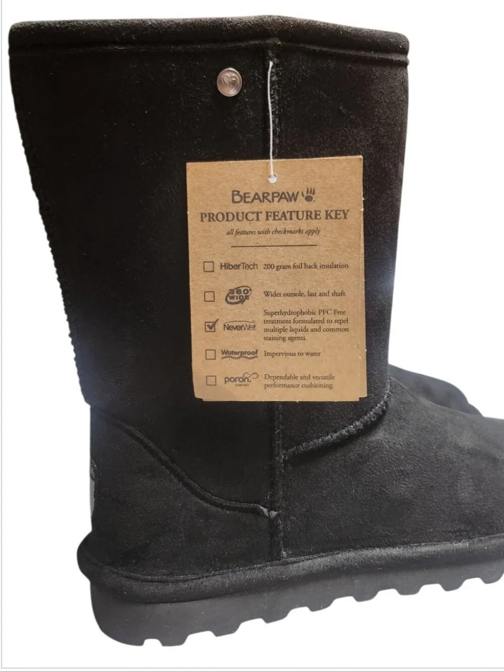 BEARPAW Women's Elle Short Vegan Boots Black Size 7 Brand New No Box