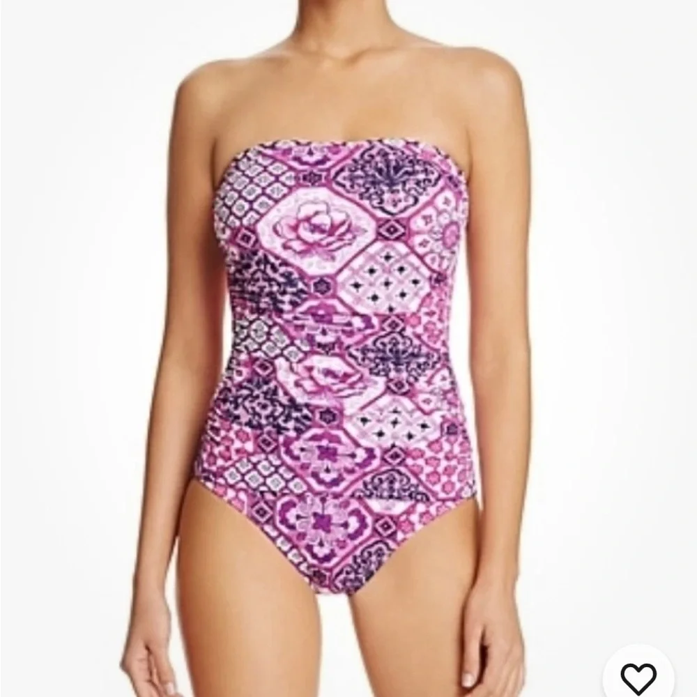 Tommy Bahama 262915 Women Tiles Of Tropic Wire-free Bandeau One-piece Size 4