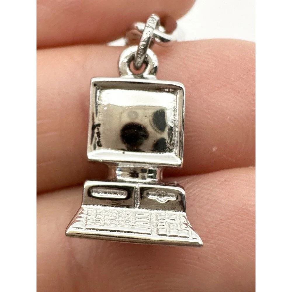 Vintage Sterling Silver Disney Mickey Mouse Computer Charm Bracelet 7.25”