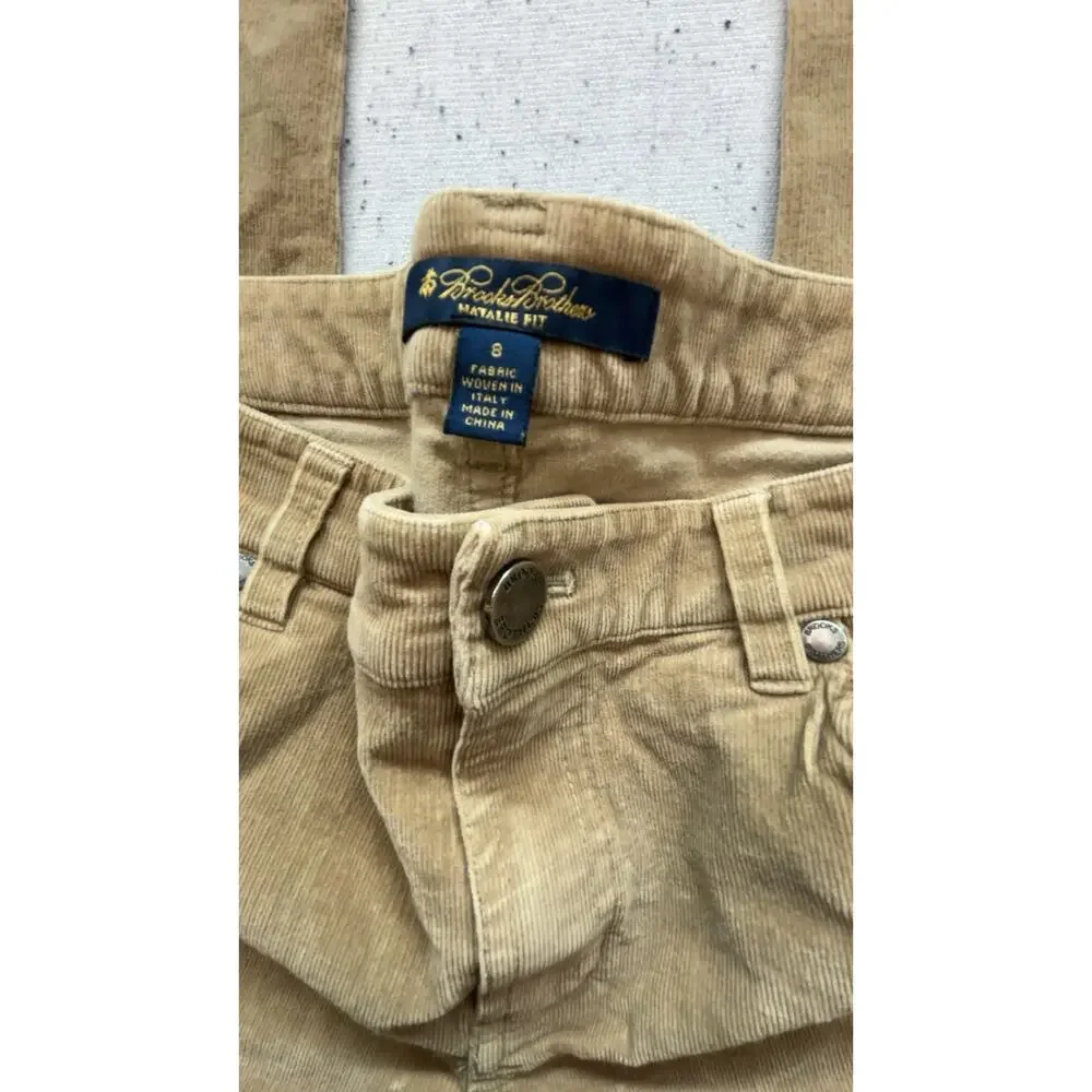 Brooks Brothers Natalie Fit Corduroy Pants 8 Tan Beige Italian Fabric Stretch