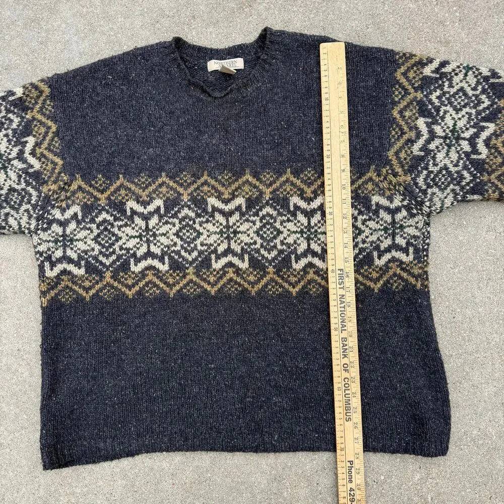 Vintage Y2K Northern Apparel XXL Lambswool Gray Brown Fair Isle Knit Sweater