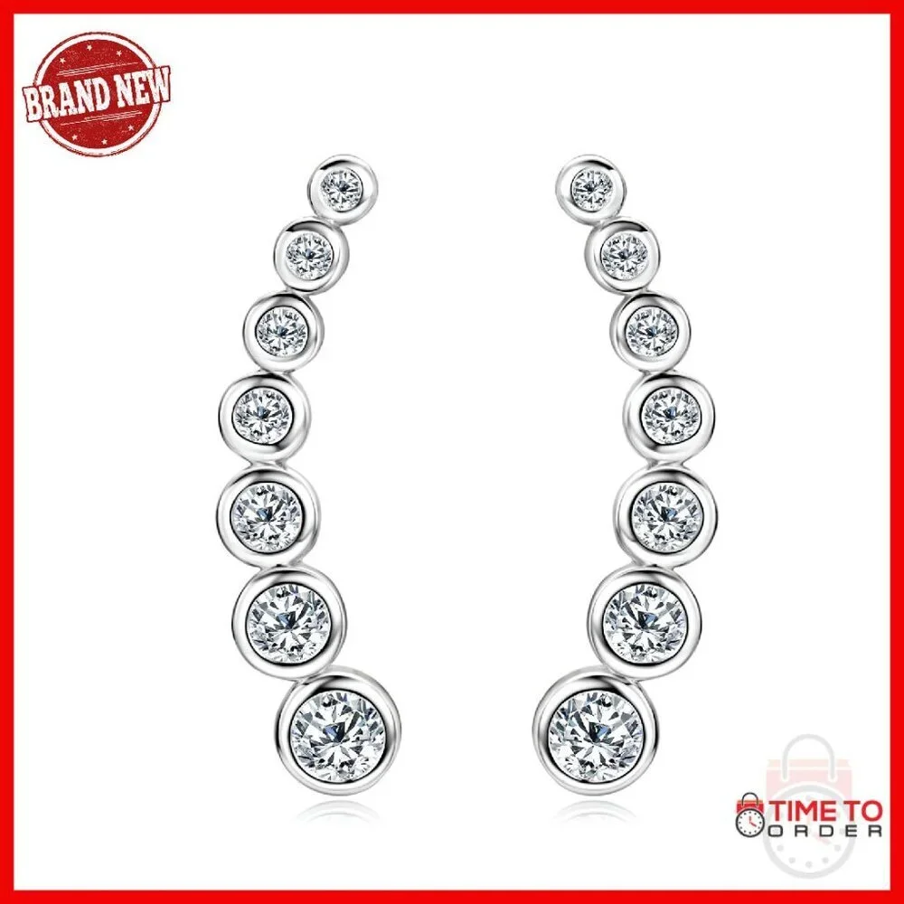 925 Sterling Silver Moissanite Climber Earrings Dainty Drop Dangle