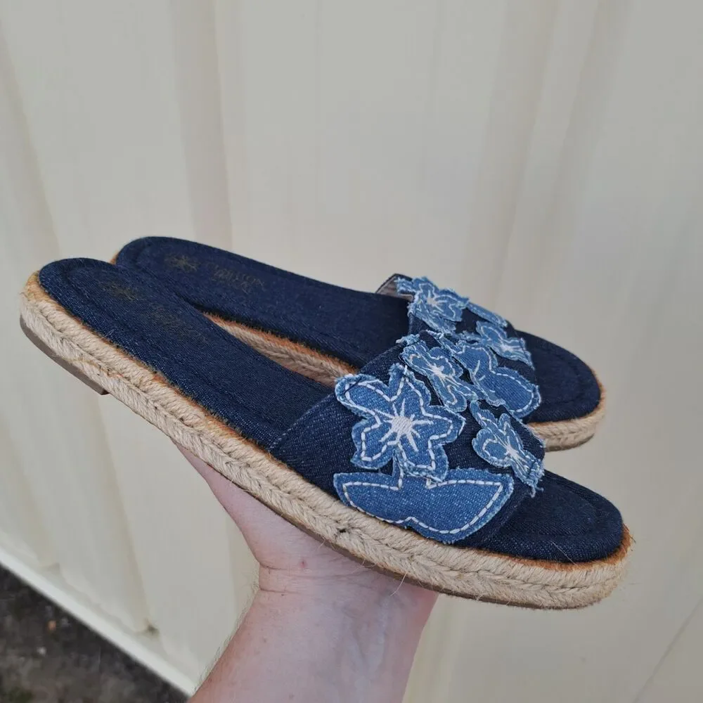 NEW Avon Cushion Walk Denim Blue Slide Sandals Espadrilles Women US Size 7