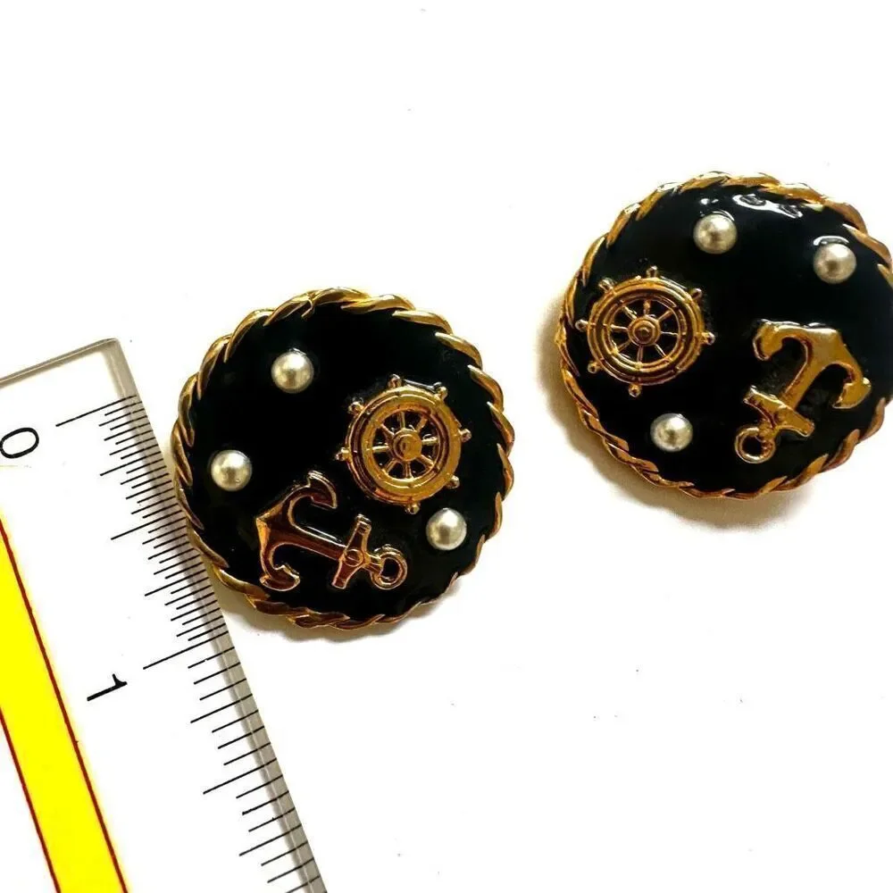 Navy round nautical clip earrings came bigger