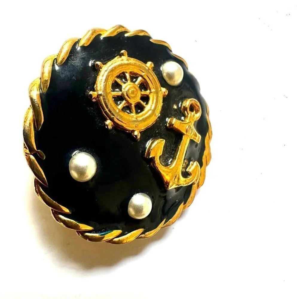 Navy round nautical clip earrings gift navy nautical