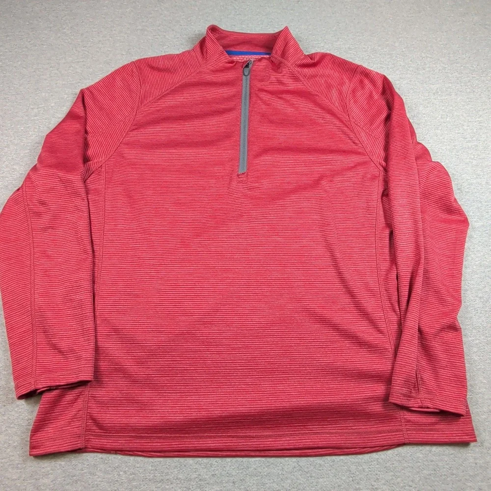 Vineyard Vines Performance Mens XL Red Striped Quarter Zip Pullover 1K001218