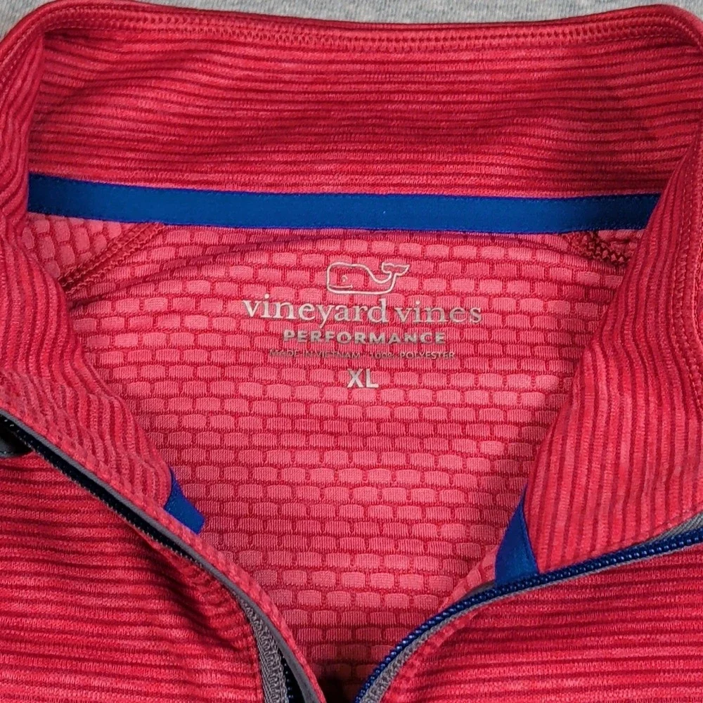 Vineyard Vines Performance Mens XL Red Striped Quarter Zip Pullover 1K001218