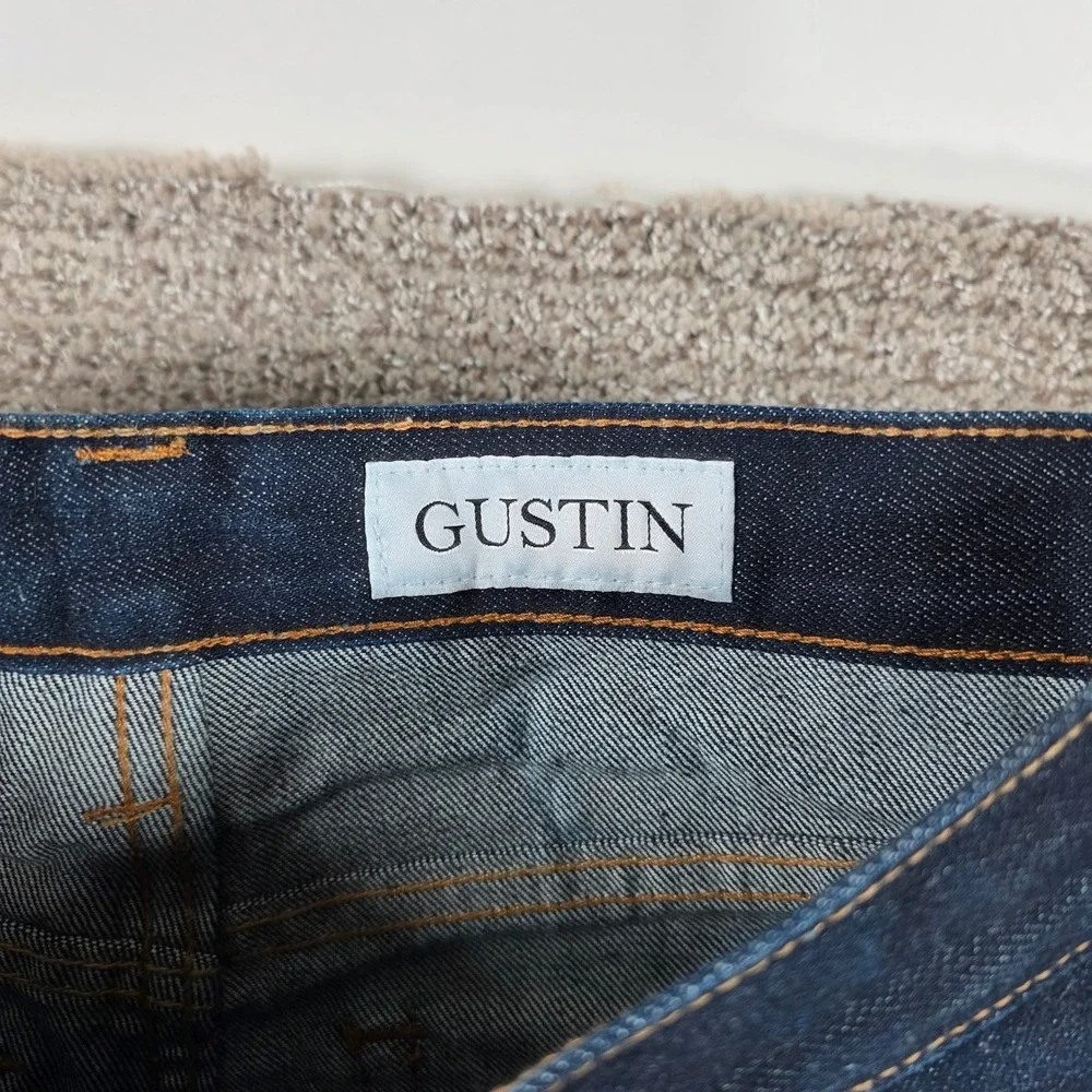 Gustin Mens Raw Selvedge 28x34 Denim Jeans Slim Fit Dark Wash Indigo Made in USA