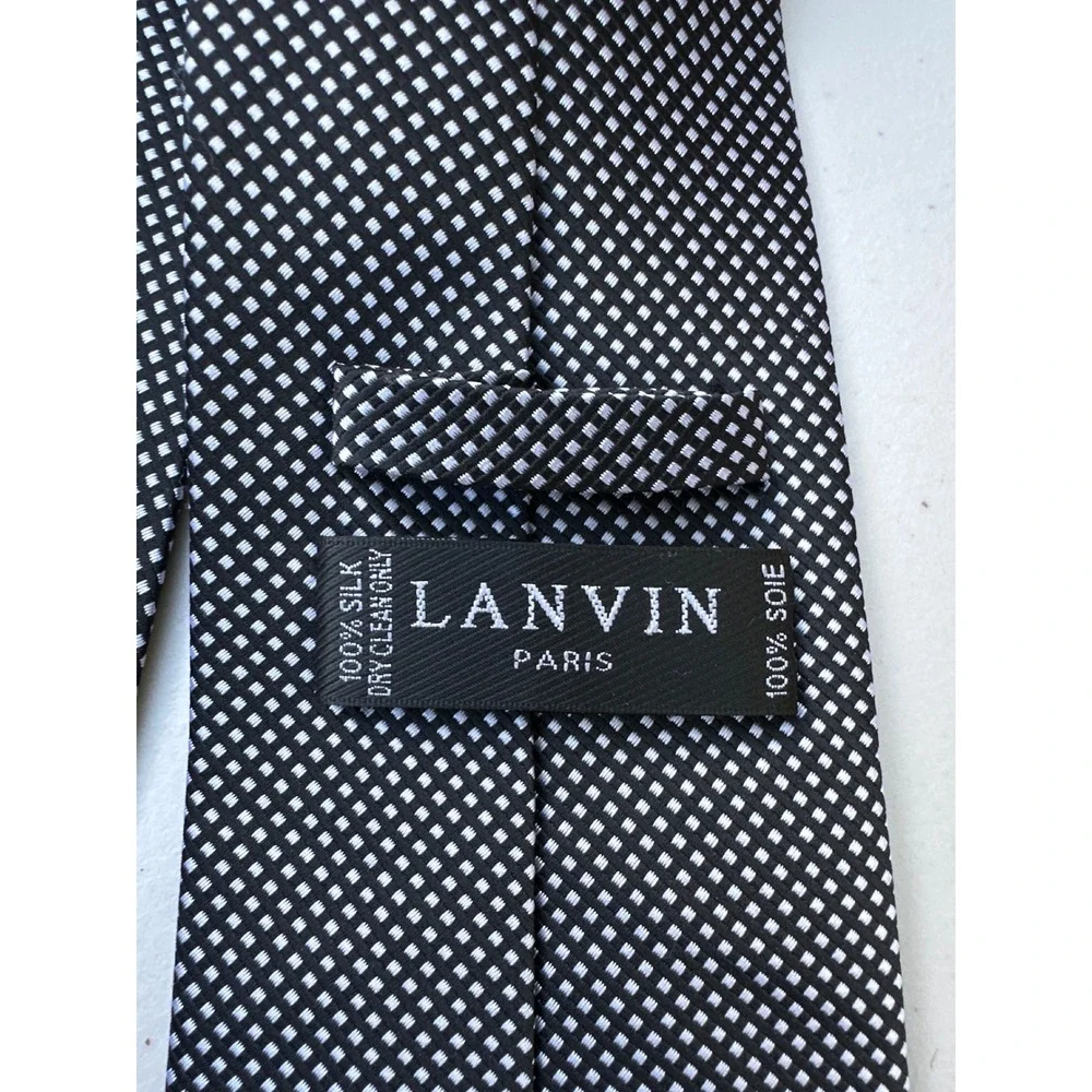 Lanvin Paris Mens Silk Tie Black White Micro Check Italy‎ Design Geometric 59