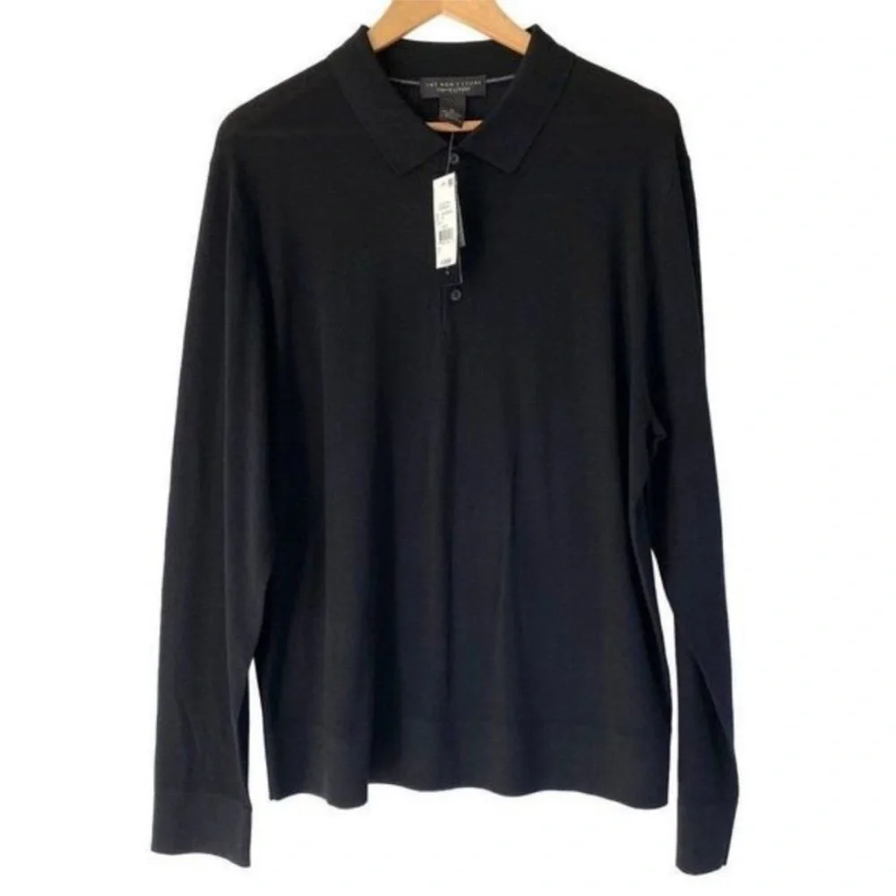 NWT Merino Wool Polo Long Sleeve Black Sweater Sz XL by Bloomingdale's