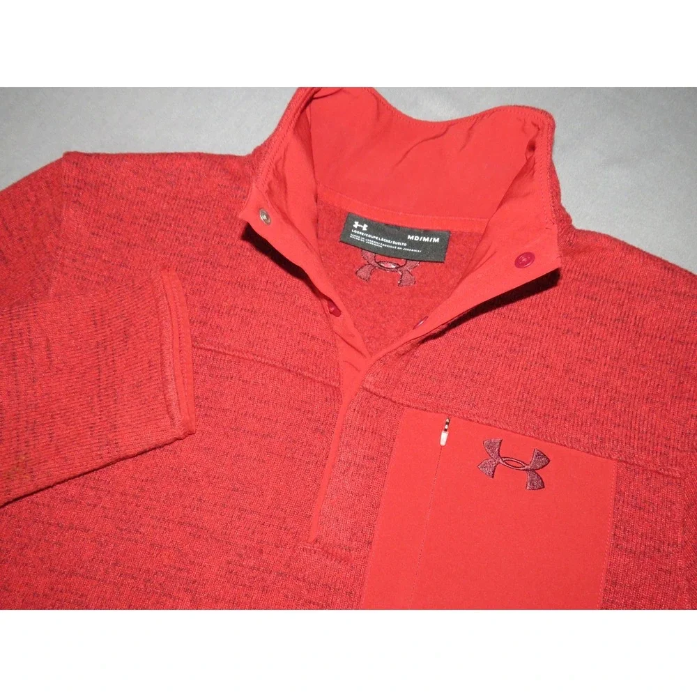 Under‎ Armour Cold Gear Orange 1/4 Zip Pull Over Sweater Fleece Jacket Men's MED