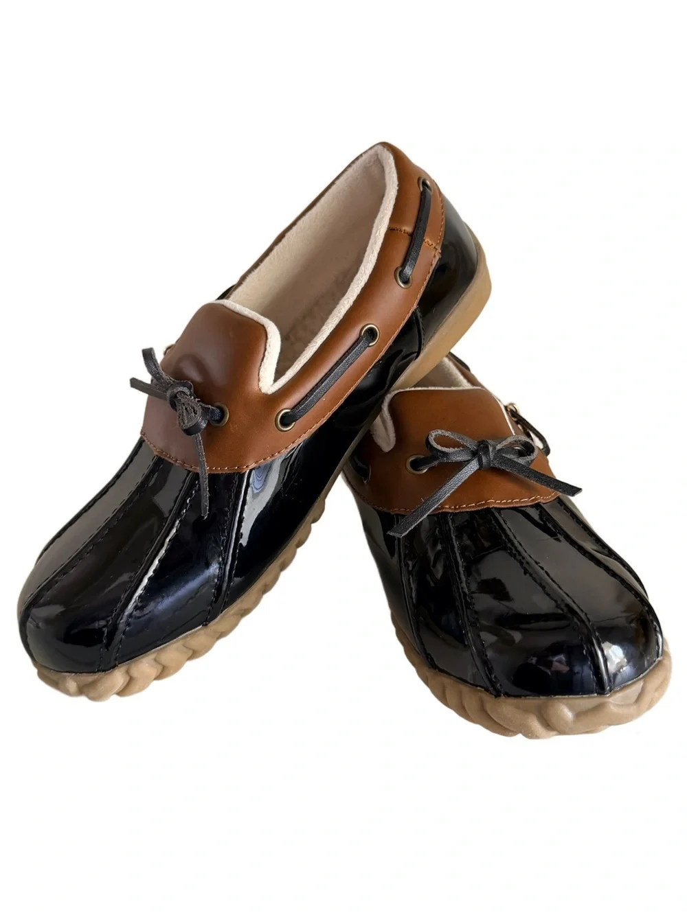 Sporto Patty Waterproof Black Patent Leather Slip On Duck Shoes Loafers