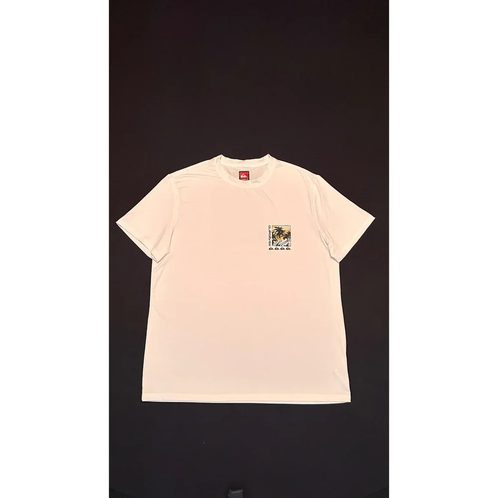 Quiksilver Mens White Short Sleeve Rash‎ Guard UPF 50+ Palm Graphic Swim Shirt L