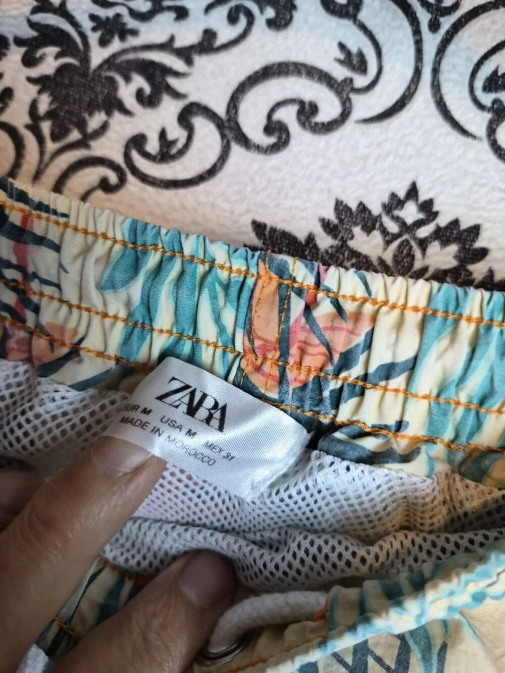 Zara Man Swim Trunks Mens M Tropical Palm Print Mesh Lined Drawstring Beach