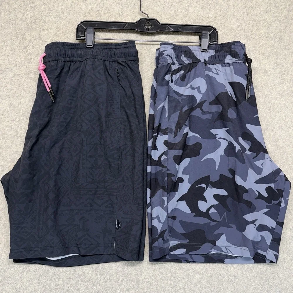 Maamgic‎ Mens Swim Trunks Lot of 2 XXL Lined Black Print Gray Camo Shorts