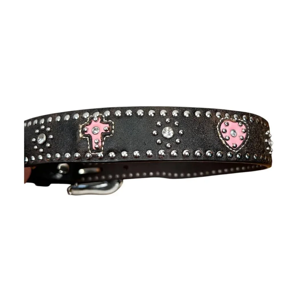 Nocona Girls Western Belt Studded Pink Cross Heart