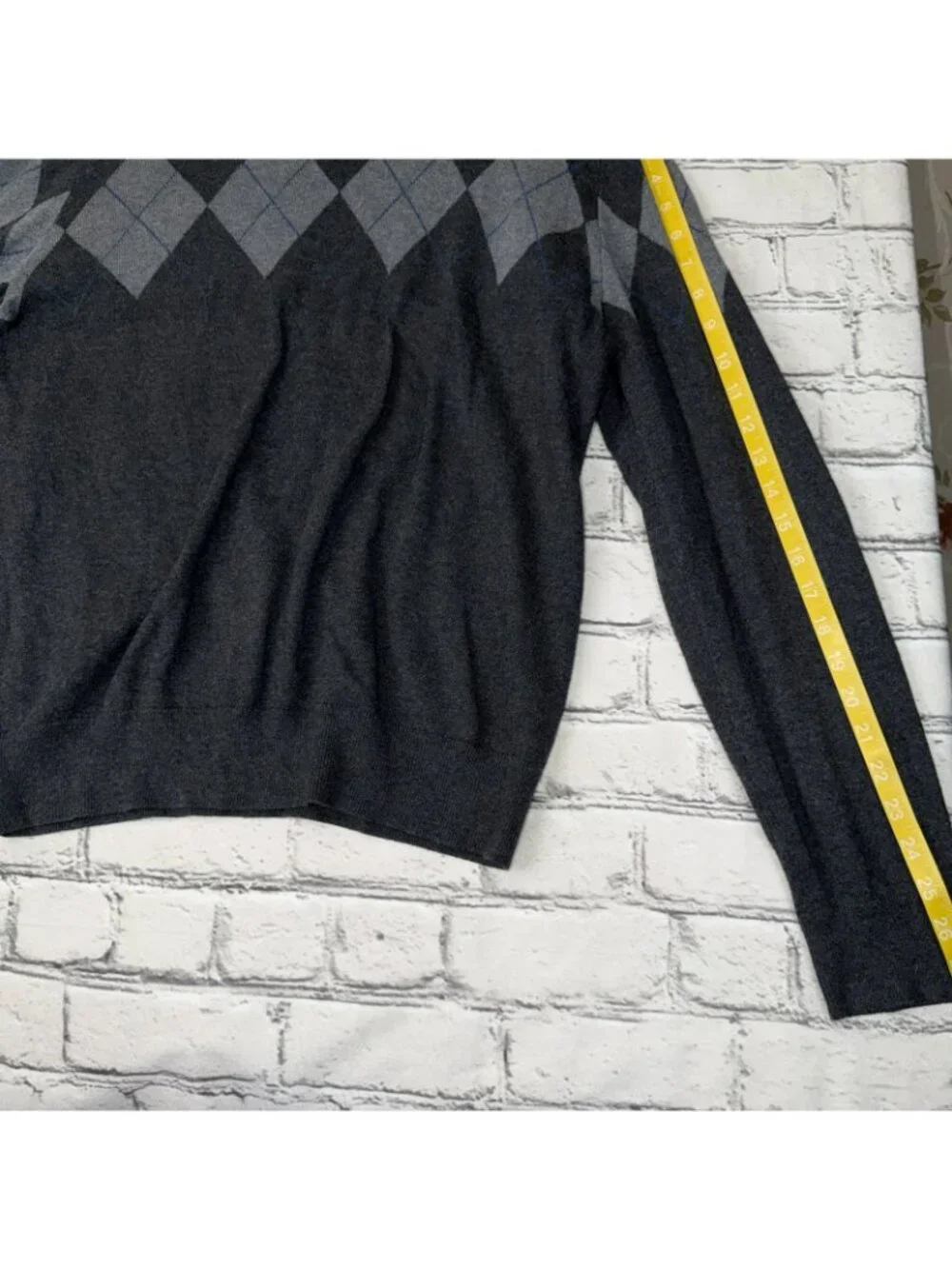 GAP Blue Argyle Grey Knitted Sweater Men's Large Preppy Academia Long Sleeve Y2K