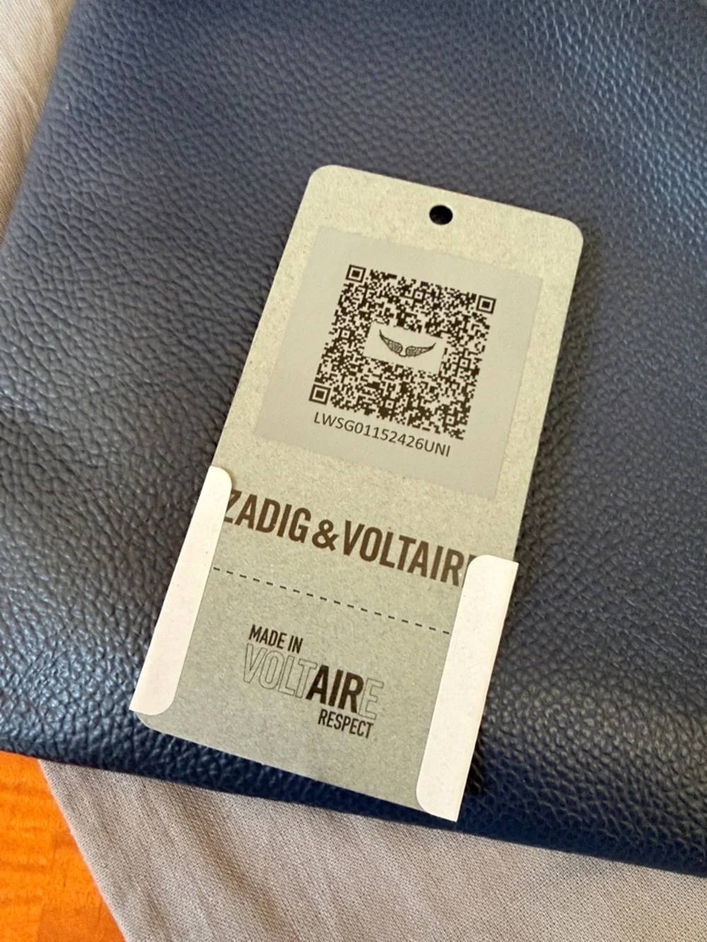 Zadig & Voltaire Navy Pebbled Leather Wristlet with Silver Wing Logo