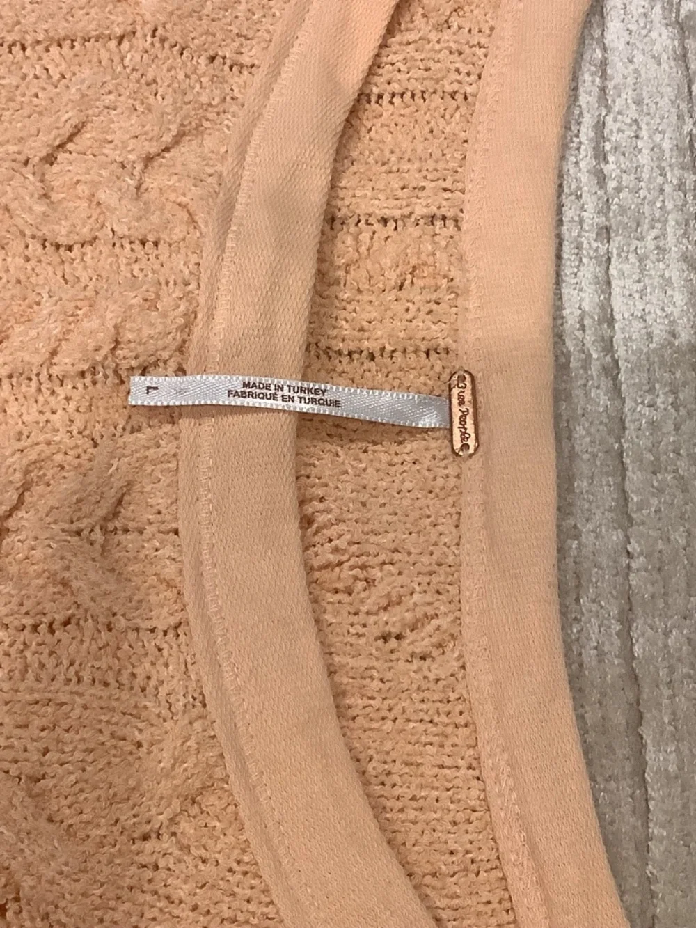Free People Womens L Peach Solid Cable Knit Scoop Neck Short Sleeve Pullover