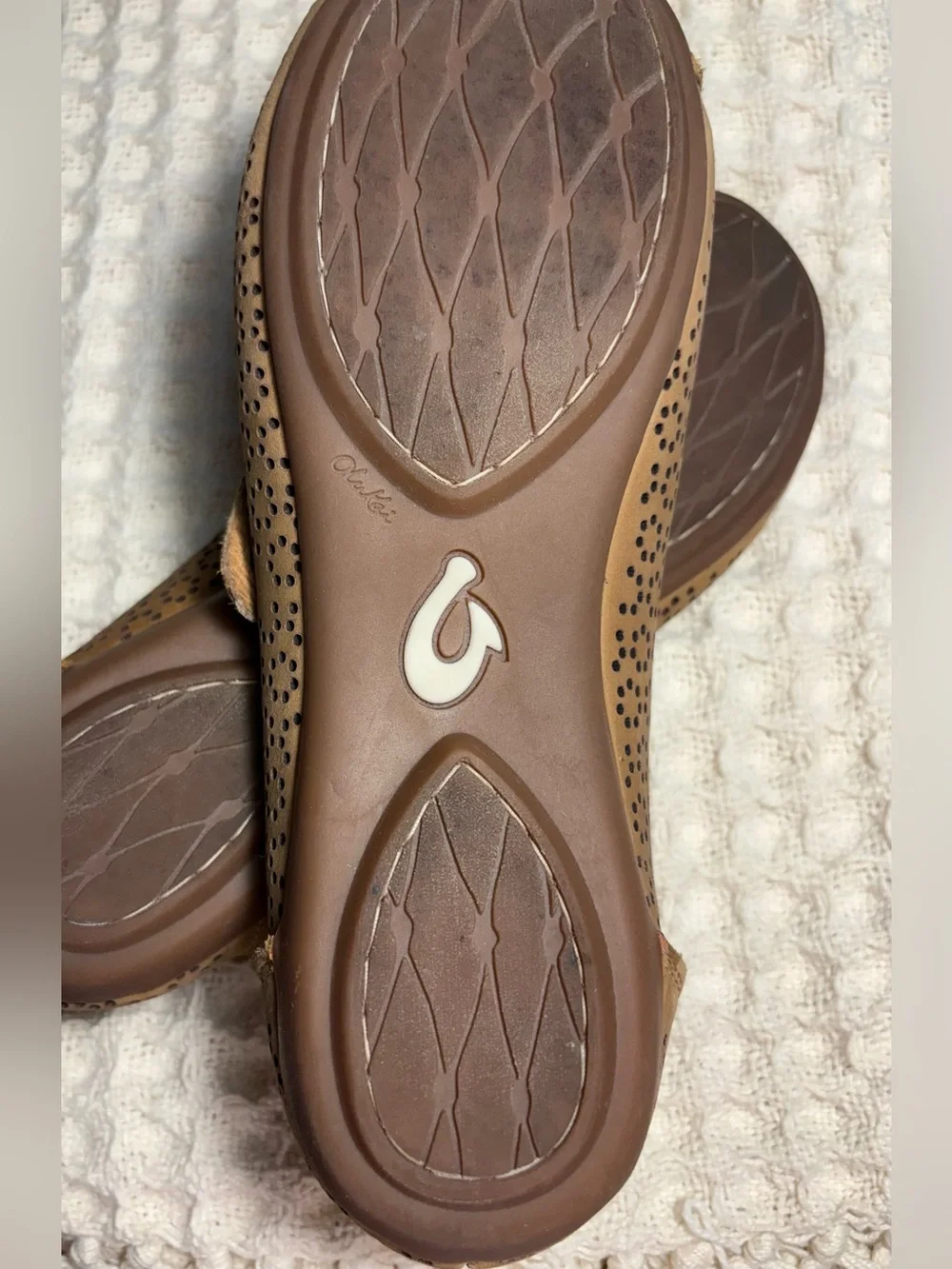 OluKai Nene Perf Mary Jane Flats Brown Perforated Leather w Asymmetrical Strap 8