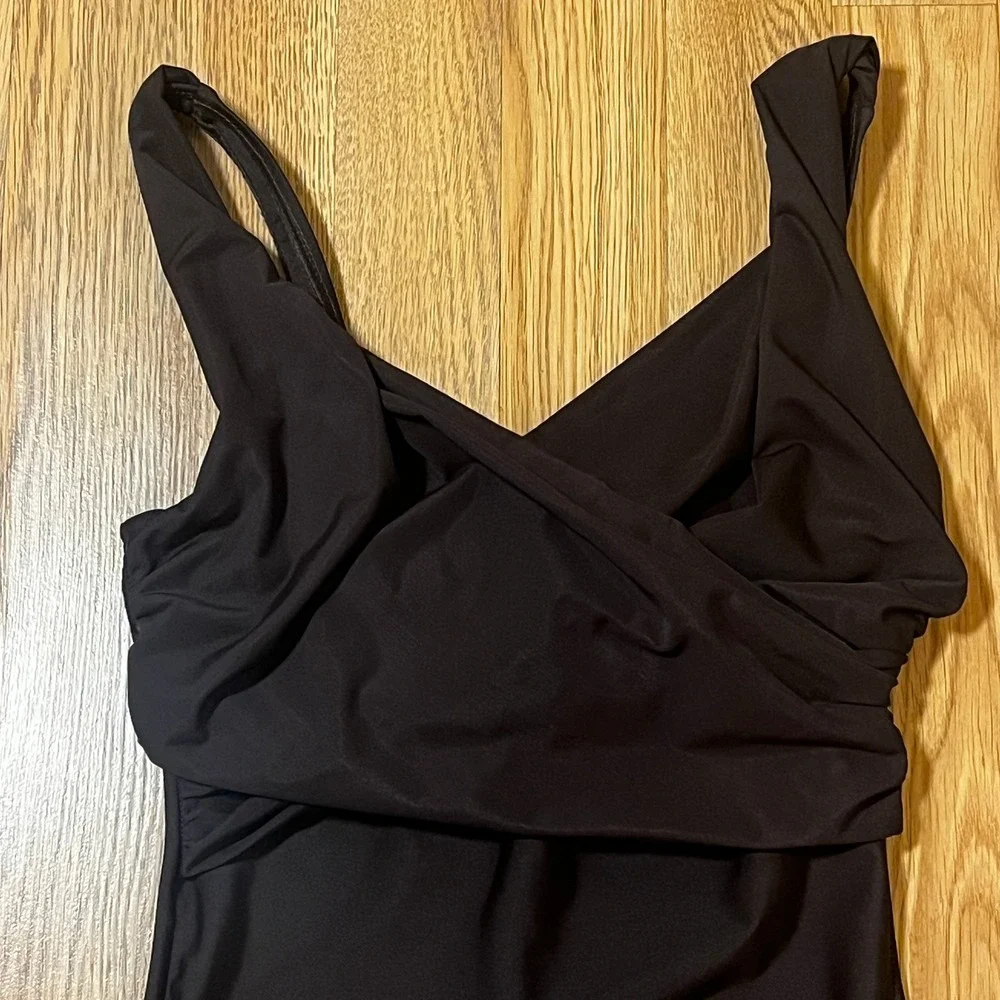 Miraclesuit Estilo Chocolate Brown Swimsuit 8 Surplice Wrap Slimming Minimalist