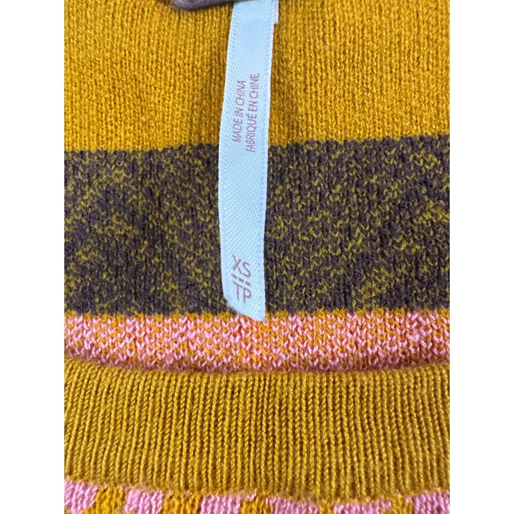 Free People Mustard Yellow Fair Isle Cropped Sweater Long Sleeve XS