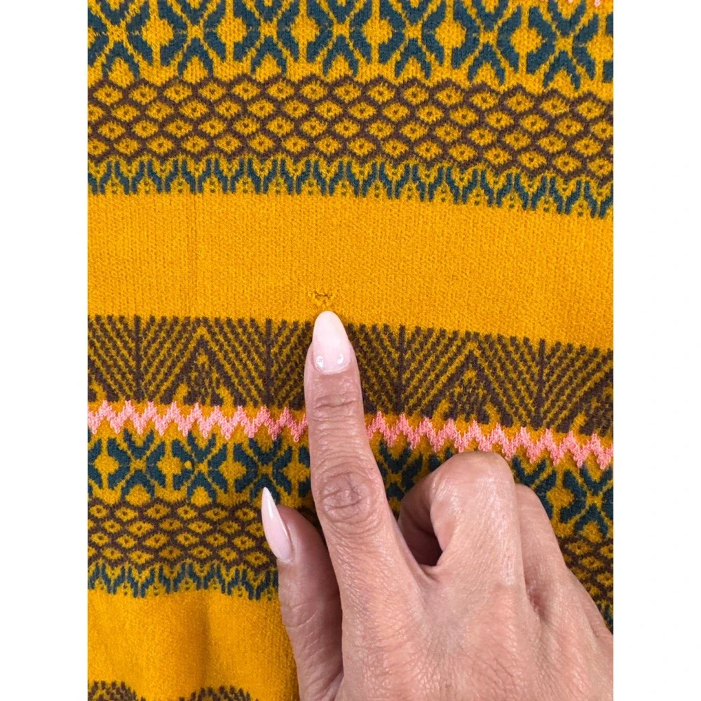 Free People Mustard Yellow Fair Isle Cropped Sweater Long Sleeve XS