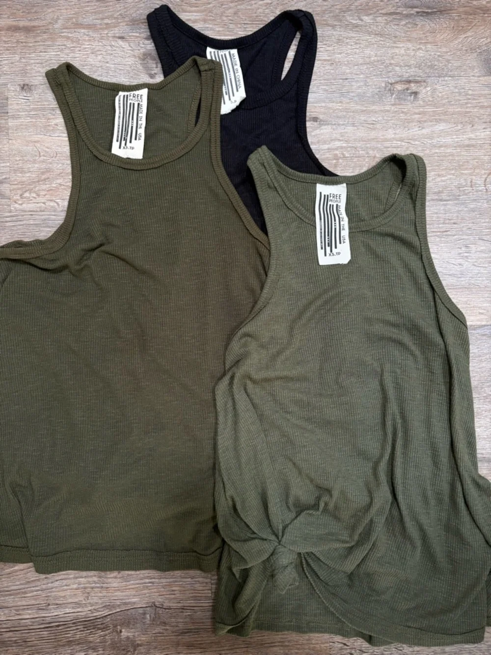 Free People Ribbed Tank Tops in Olive and Black - Knot Front