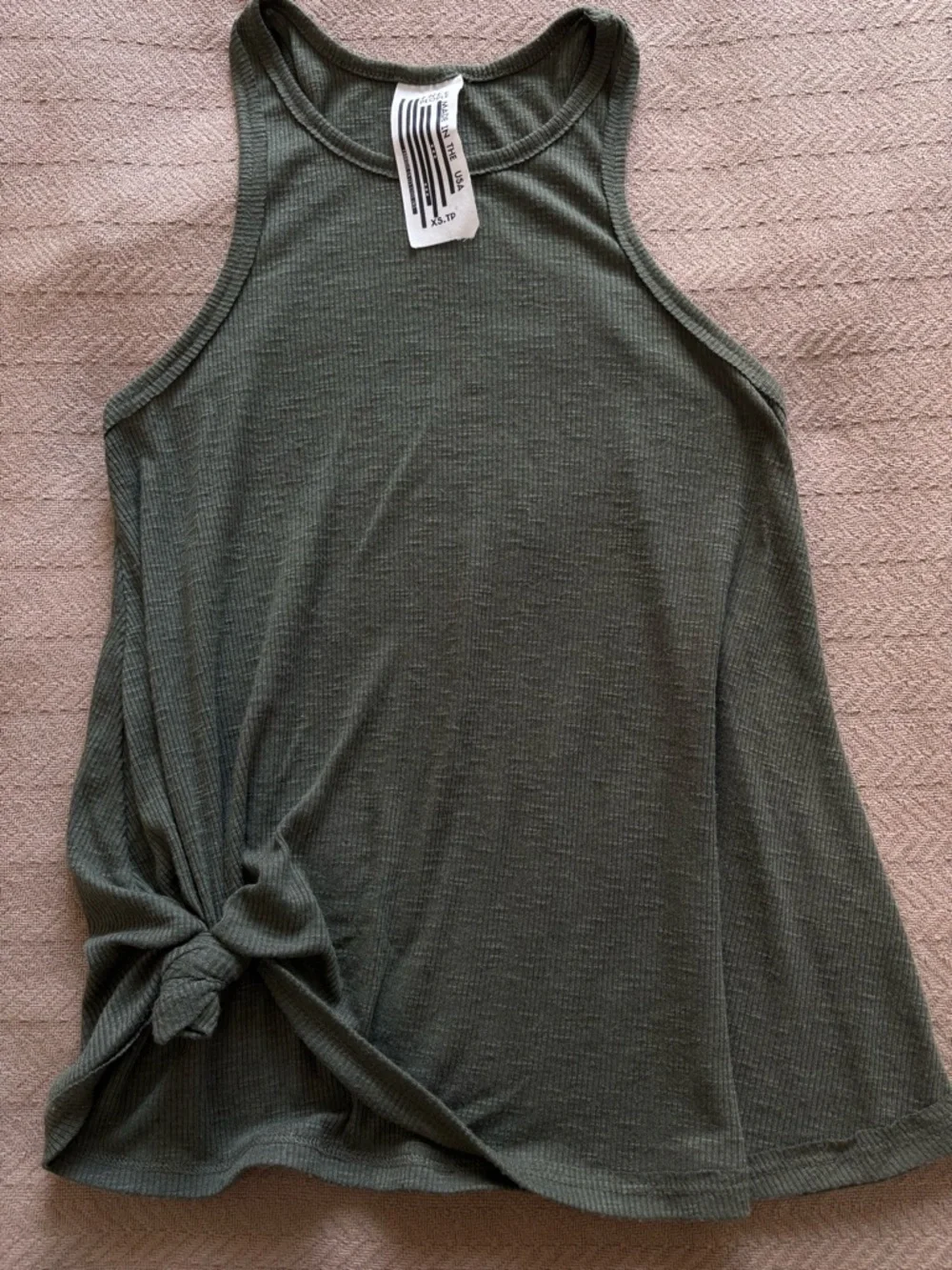 Free People Ribbed Tank Tops in Olive and Black - Knot Front
