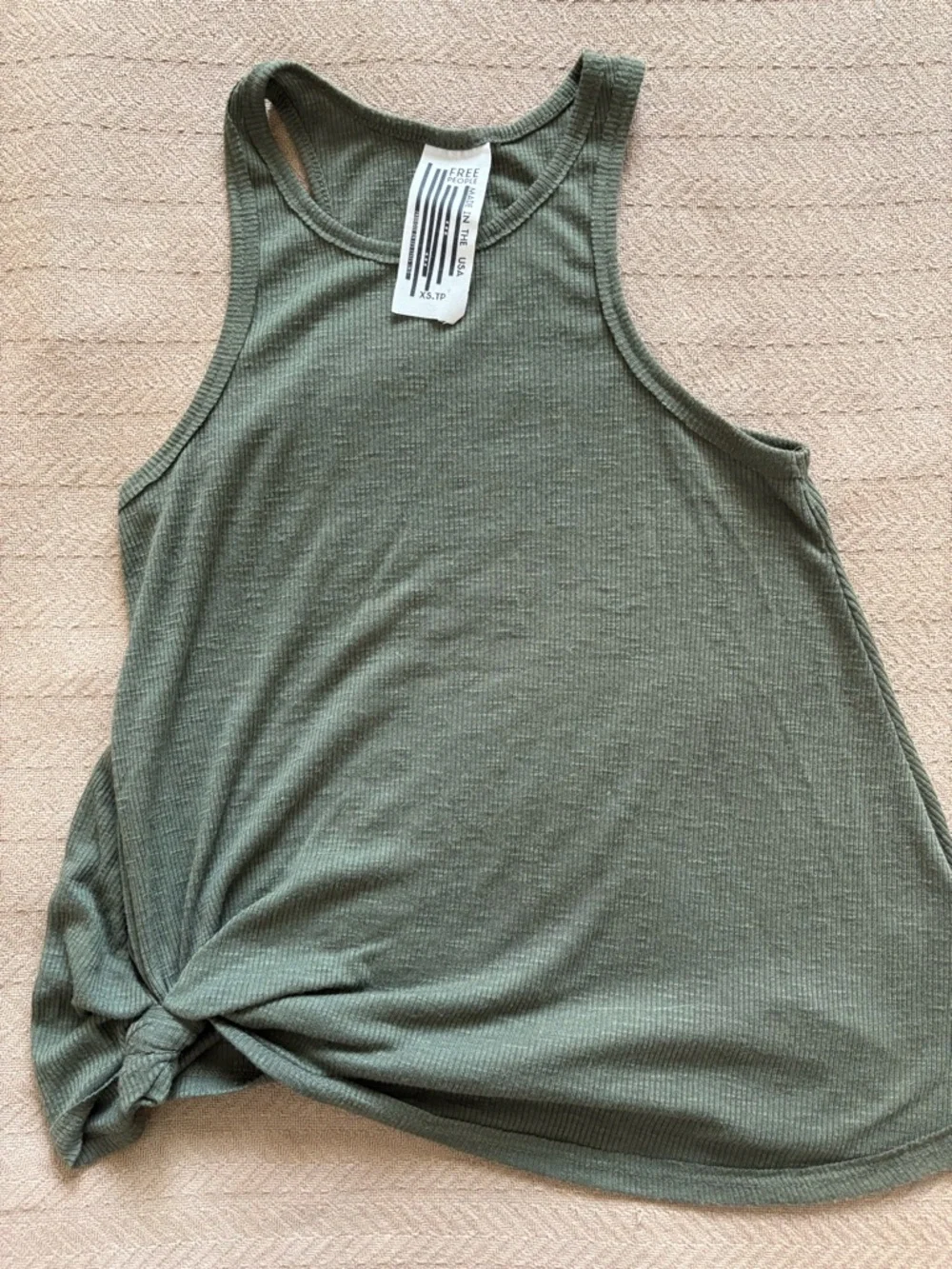Free People Ribbed Tank Tops in Olive and Black - Knot Front