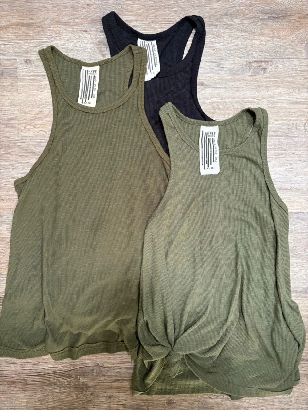 Free People Ribbed Tank Tops in Olive and Black - Knot Front