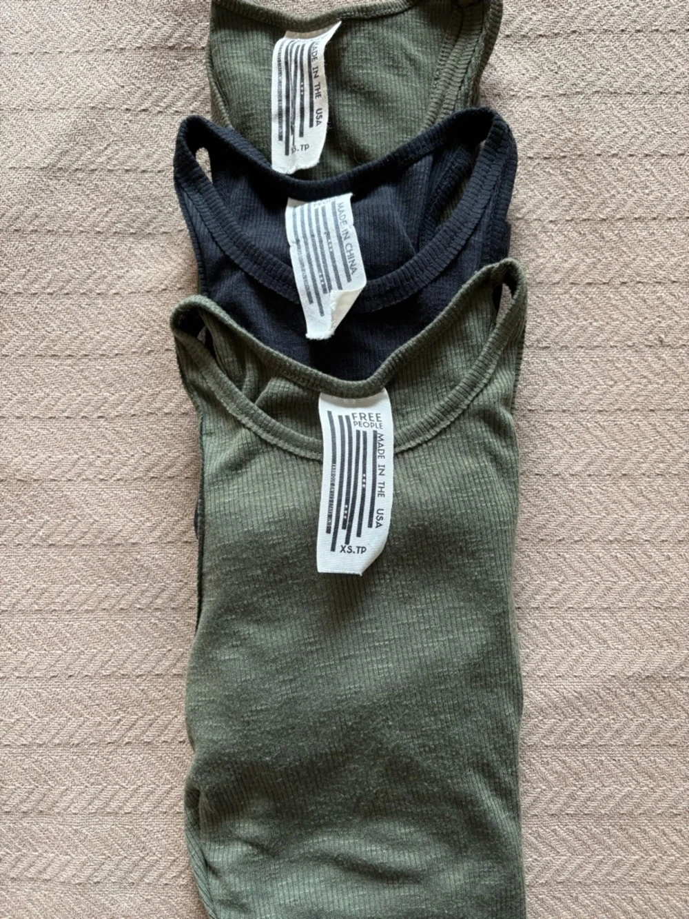 Free People Ribbed Tank Tops in Olive and Black - Knot Front