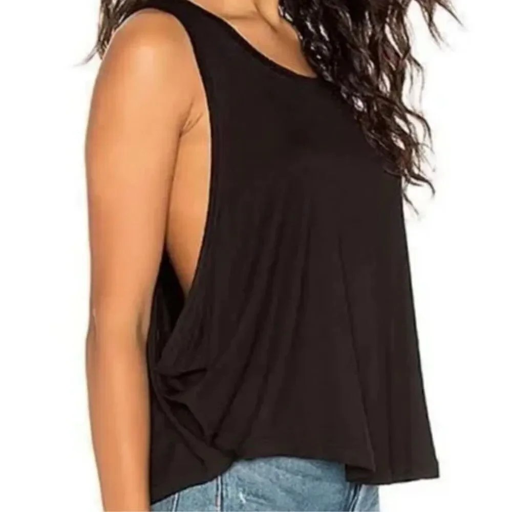 8- FREE PEOPLE black SLEEVELESS DROPPED ARMHOLE LITTLE ROCK TANK TOP sz L