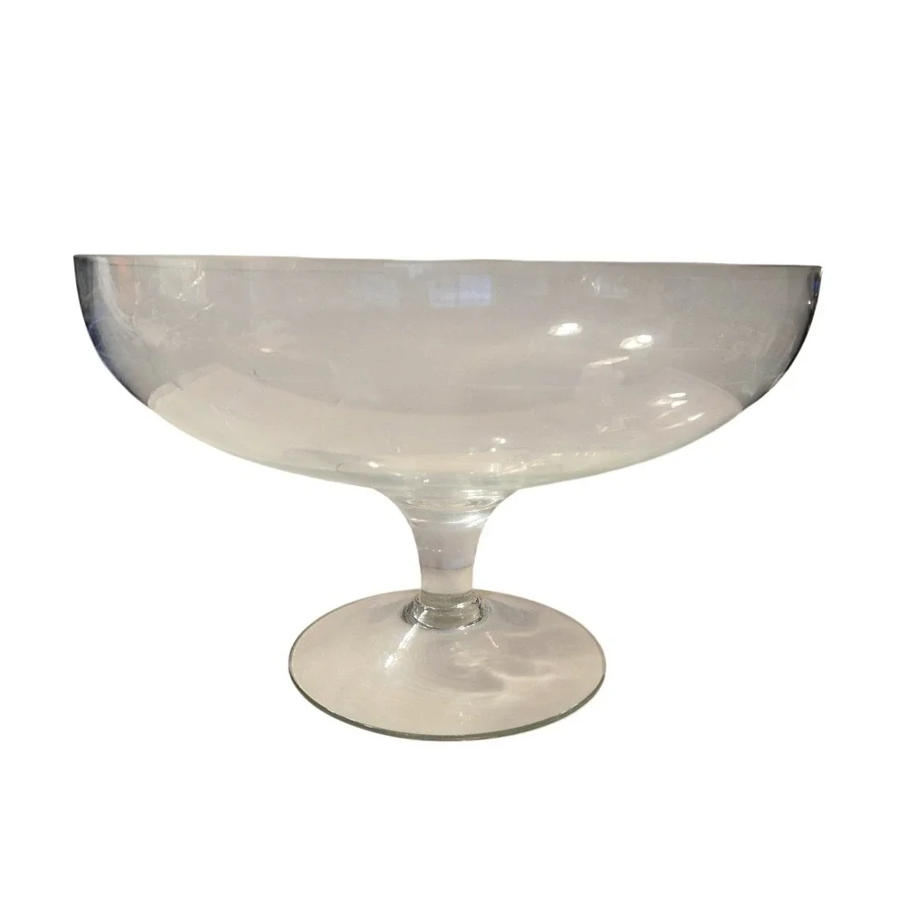 Vintage Clear‎ Etched Floral Glass Pedestal Bowl Footed Trifle Compote Dish 11