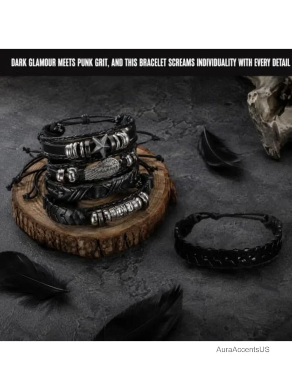 Punk Studded Bracelet Set Black Gothic Leather Cuff Bracelets Accessories