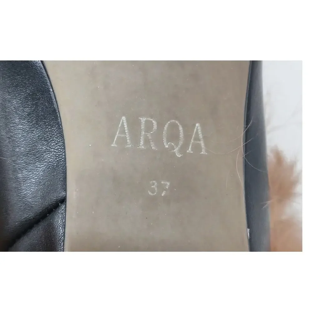 ARQA Black Leather Rabbit Fur Lined Backless Mules EU 37
