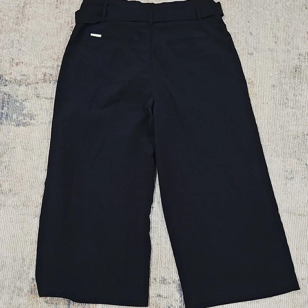 MICHAEL Michael Kors Women's Tie-Front Wide-Leg, Silky Cropped Pants Sz‎ L Black
