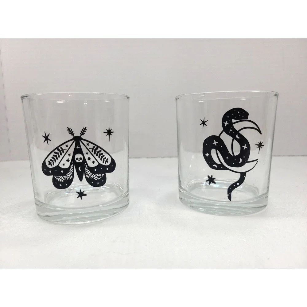 Whimsigoth Whiskey Glasses Set of‎ 2 Moth Serpent Moon