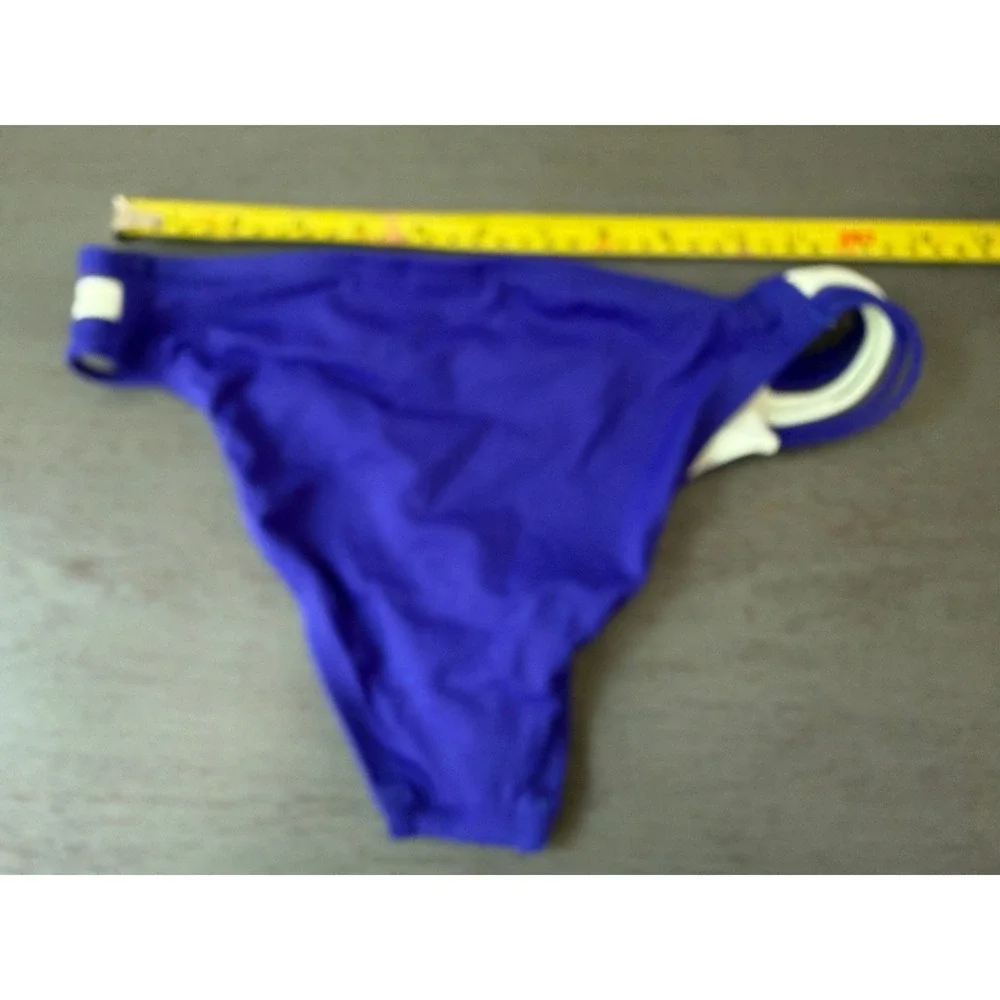 L*Space Royal Blue White Strappy Side Full Cut Bikini Bottom XS CA28492