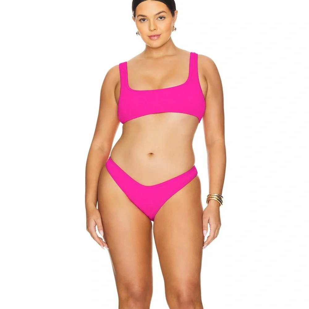 Good American Always Fit Boomerang Bikini Bottom in Pink‎ Glow002 NWT