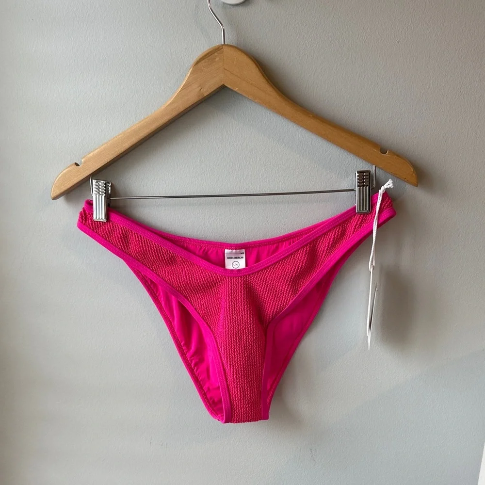 Good American Always Fit Boomerang Bikini Bottom in Pink‎ Glow002 NWT