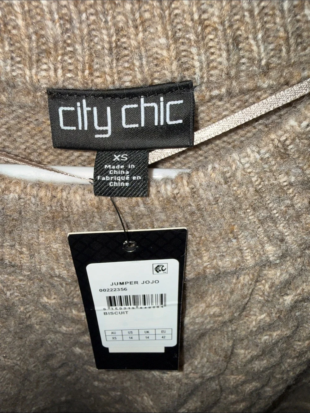 City Chic Women’s Jojo Cable Knit Crewnet Sweater - Taupe Brown